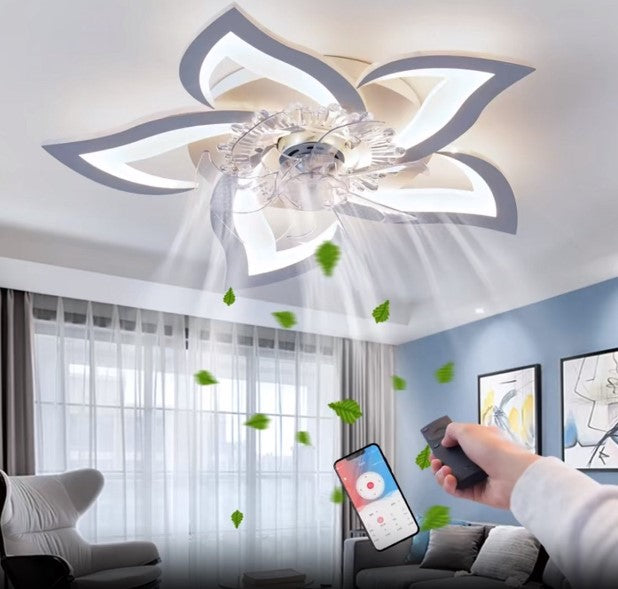 5 Lotus Ventilator Lamp - Ceiling Fan - Smart Lamp - With Dimmer - 3-Speed Fan - Kitchen Lamp - Living Room Lamp - Modern Lamp