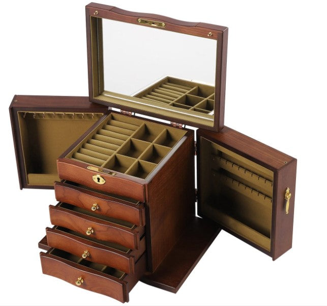 Luxury Wooden Jewelry Box - Jewel Box - High Quality - Jewelry Box for Adults - Women - Girls - Wood - 4 Drawers - With Lock - Mirror - Key - Vintage - jewelry