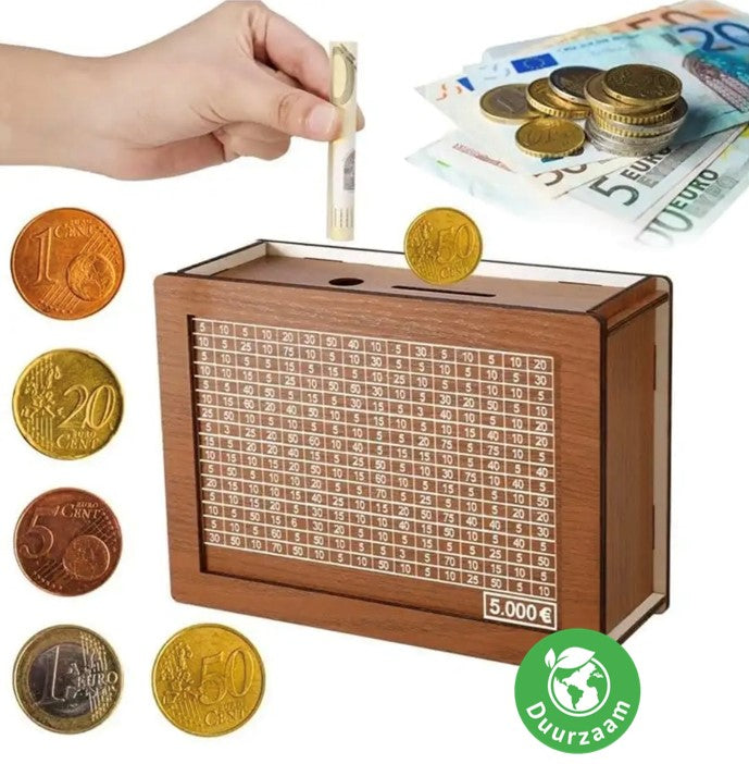 Stemap® Adult Piggy Bank | Piggy Bank | Eco-friendly | Piggy Banks | Saving with a purpose | Made of wood | Up to €5000 | Reusable | Boy & Girl | A must-have for big savers!