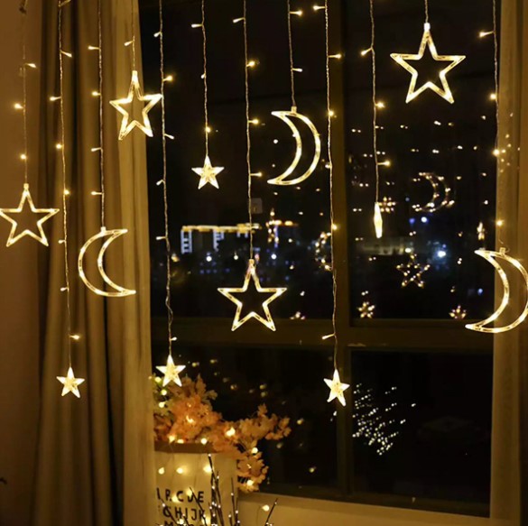 Sterrenhemel - Lichtketting met maan en sterren versiering - Warm licht - 1.5M snoer - 220V