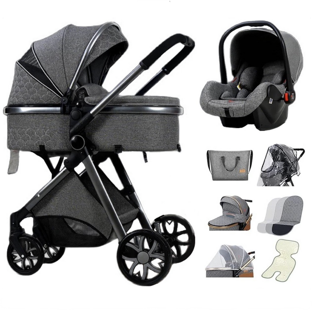 Luxe Multifunctionele 3-in-1 Combi Kinderwagen Donkergrijs Incl. Autostoel