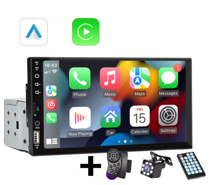 Stemap® Autoradio 7 inch Touchscreen Inclusief Achteruitrijcamera, Afstandsbediening & Stuurbediening Apple Carplay Android Auto MirrorLink 1 DIN Universeel Bluetooth